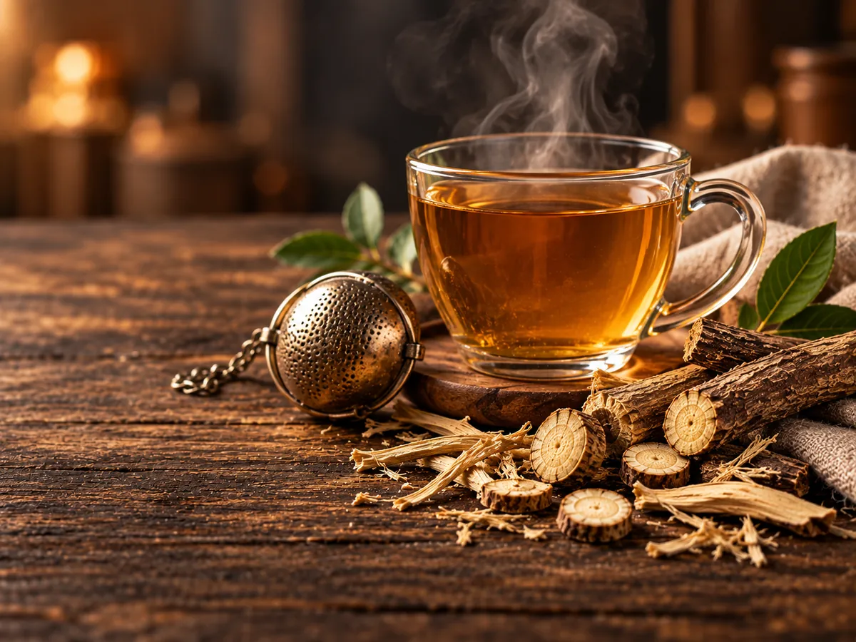 Infusión de regaliz preparada con raíz natural